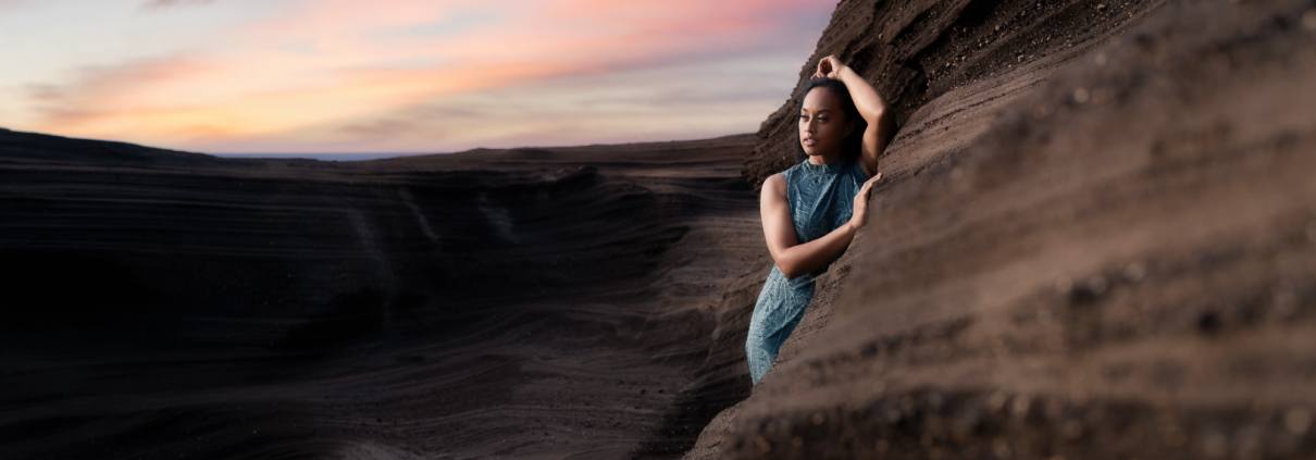 Portfolio update with model Nicole during a sunrise photo shoot in Honolulu.