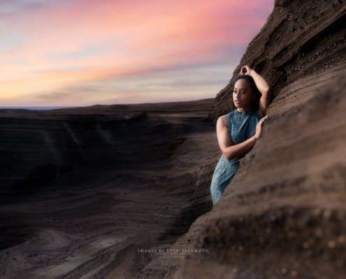 Portfolio update with model Nicole during a sunrise photo shoot in Honolulu.