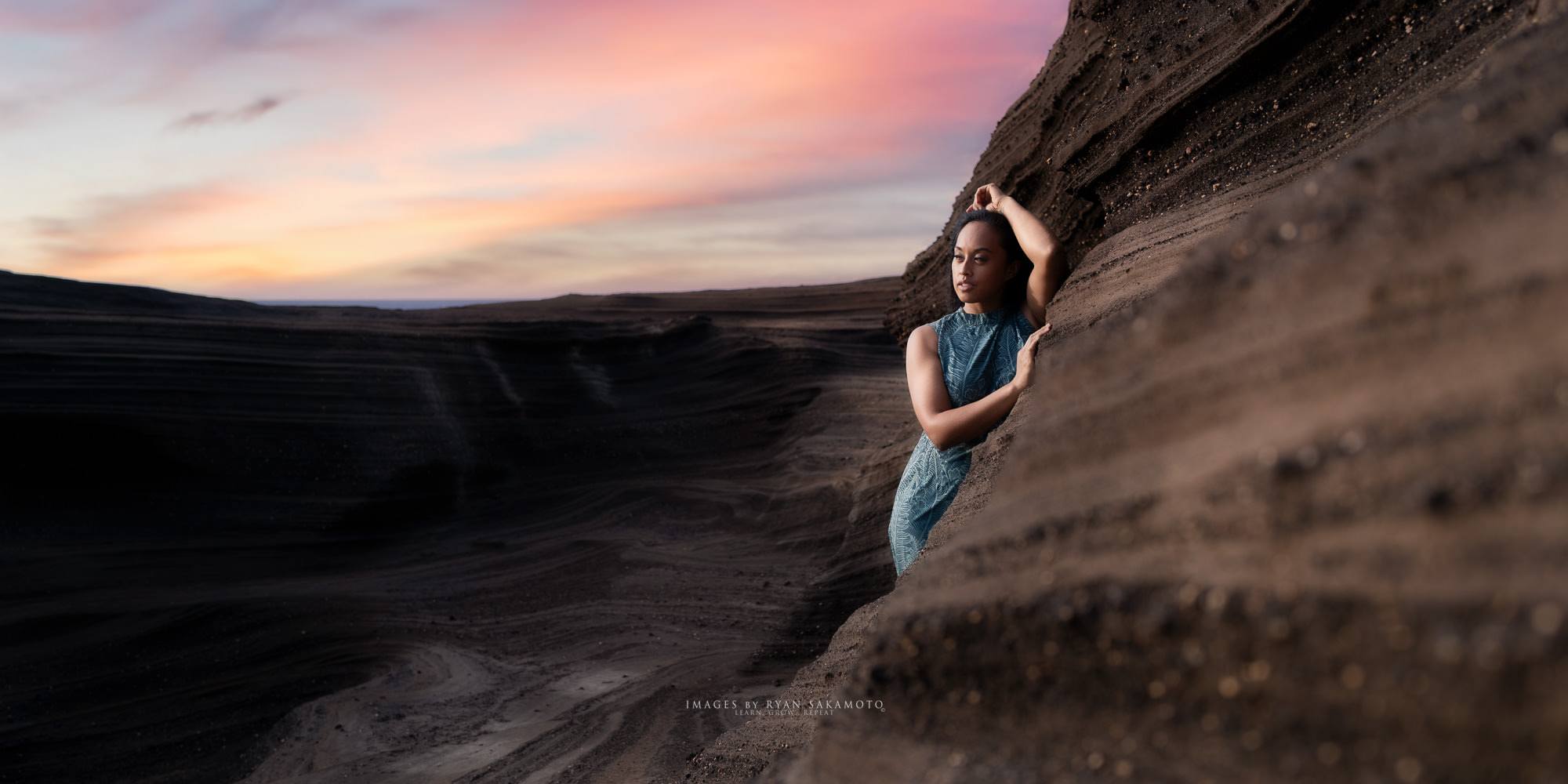 Portfolio update with model Nicole during a sunrise photo shoot at Makapu'u beach, a popular location with photographers in Oahu.