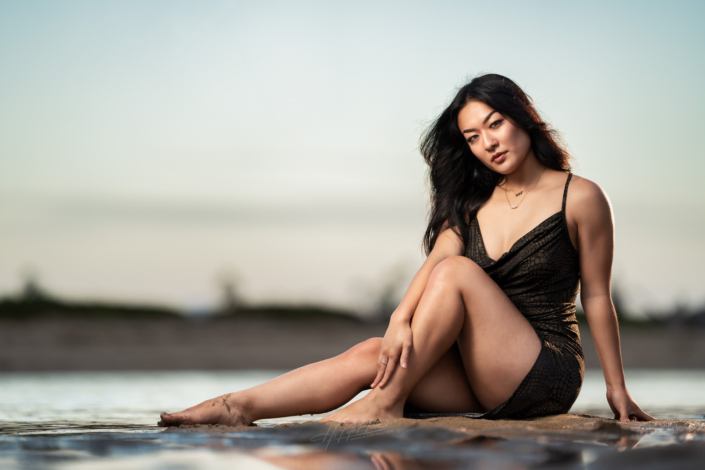 Model portfolio photo shoot at sunrise on Oahu.