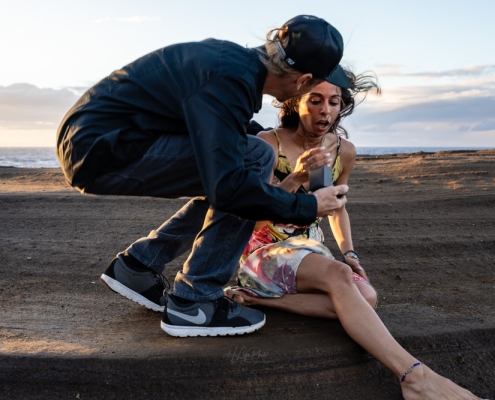 Intimate surprise proposal at sunrise on Oahu.