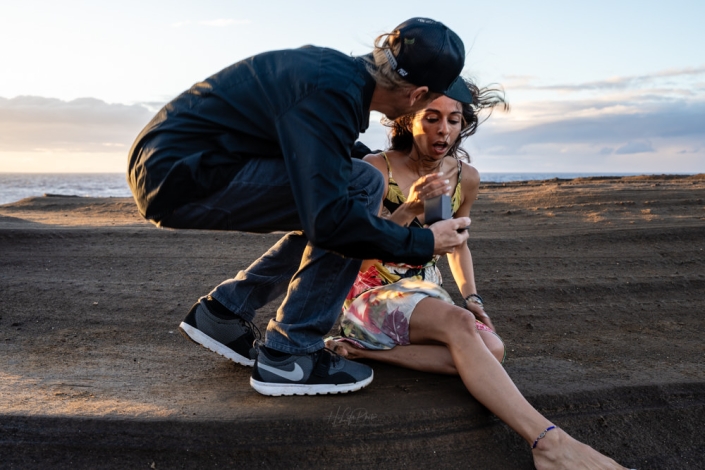 Intimate surprise proposal at sunrise on Oahu.